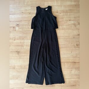 Anthropologie Essential Jumpsuit Black Scalloped Wide Leg Sleeveless Womens 8
